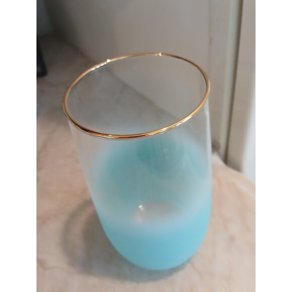 1950 West Virginia Blendo Water Glass Tumbler Frosted Turquoise Gold Party MCM - Picture 3 of 15